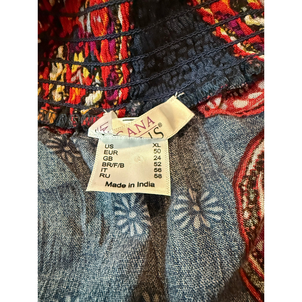 LASCANA Paisley Boho Peasant Blouse Size XL Smocked Ruffle Top - Picture 5 of 5